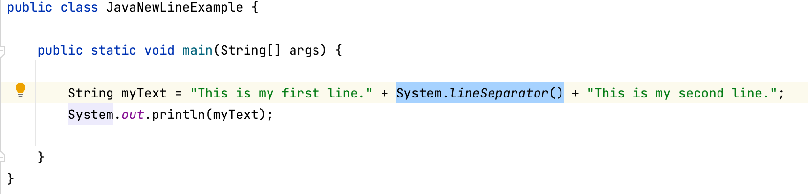 How to get New Line in Java Example